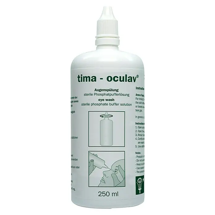 Leina-Werke Augenspüllösung Oculav - 250 ml - Eine Flasche Tima-Oculav Augenspülung, sterile Phosphatpufferlösung, für die effektive und schonende Reinigung der Augen.