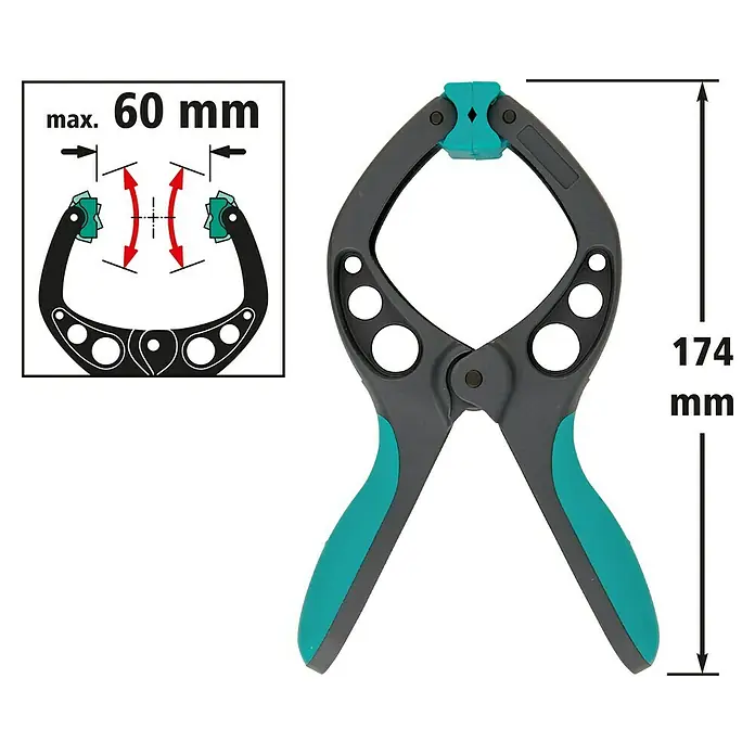 Wolfcraft Federzwinge FZ 60 - Spannweite: 60 mm, Ausladung: 60 mm - Federzwinge mit einer Spannweite von bis zu 60 mm und einer Gesamtlänge von 174 mm.