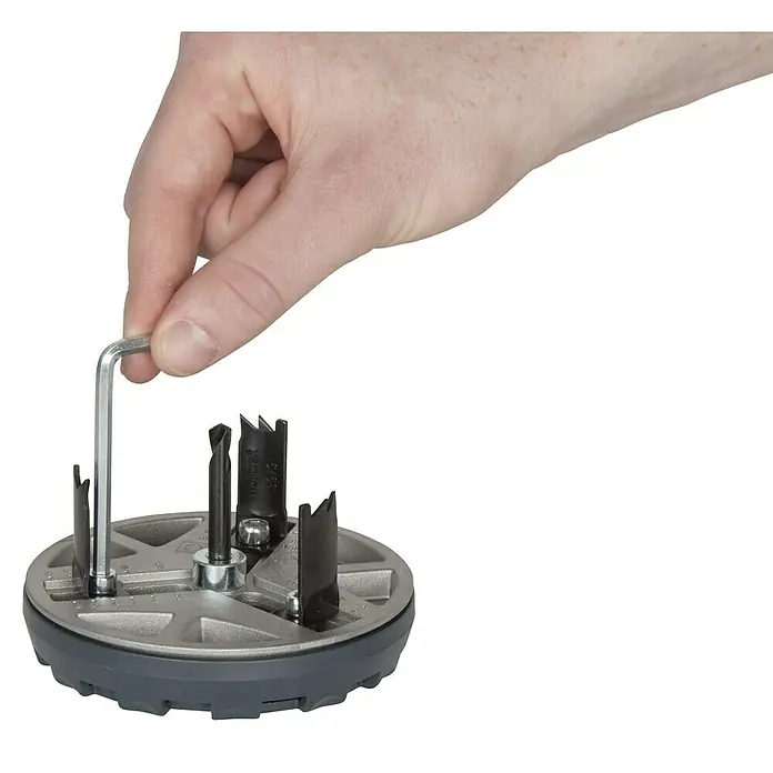 Wolfcraft Lochsäge verstellbar - Arbeitsdurchmesser: 45 mm - 90 mm, Schnitttiefe: 30 mm - Kreisschneider-Set mit Inbusschlüssel für präzise Lochschnitte in verschiedenen Materialien. Vielseitig und einfach zu bedienen.