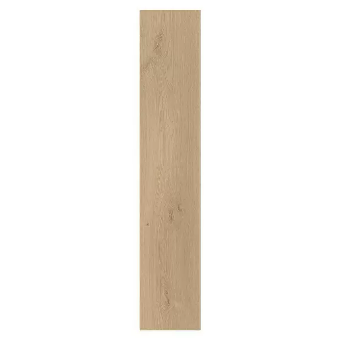Parador Laminat Basic 600 - Eiche Avant geschliffen, Landhausdiele, 1.285 x 243 x 8 mm - Hellbraune Holzplatte mit natürlicher Maserung und sichtbaren Ästen.