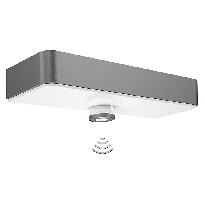 Steinel XSolar Solar-Außenwandleuchte XSOLAR SOL-O S anthrazit - 1,5 W, L x B x H: 24,2 x 9,1 x 5,3 cm, IP44 - Eine moderne, graue Deckenleuchte mit Bewegungssensor für den Innenbereich. Ideal für Flure und Eingangsbereiche.