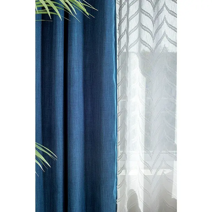 Cortina con ollaos Ornamental - An x Al: 140 x 260 cm, Blanco - Idea de decoración para el hogar con cortinas azules y blancas que añaden un toque elegante y oscurecedor.