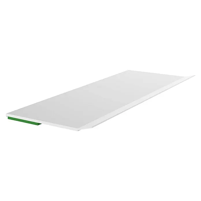 Solid Elements Flachleiste mit Dichtlippe - 2.500 x 50 x 2 mm, Weiß - Diese Abbildung zeigt ein stilvolles, weißes Regal mit einer grünen Halterung, das sich ideal für moderne Einrichtungen eignet.