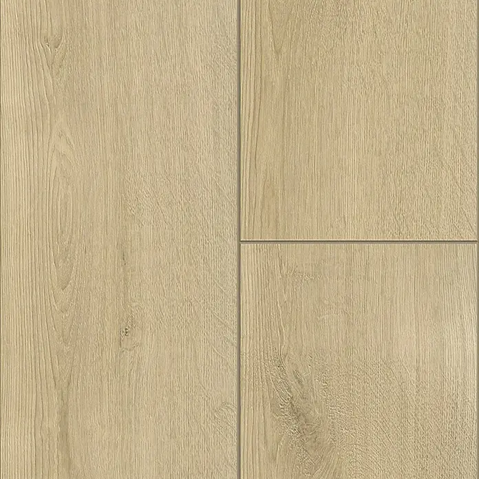 Krono Original Vinylboden Rocko 5+1 - Barista, Landhausdiele, 1.210 x 192 x 6 mm - Nahaufnahme von drei hellbeigen Holzbodenpaneelen mit deutlicher Maserung und verbindenden Fugen.