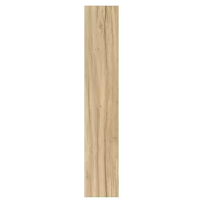 Parador Vinylboden Basic 5.3 - Eiche Memory geschliffen, Landhausdiele, 1.209 x 225 x 5,3 mm - Hellebraune Holzmaserung mit sichtbaren vertikalen Linien und Ästen.