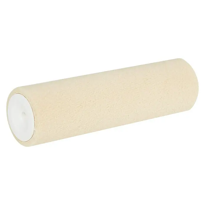Profi Depot by Storch-Ciret Lackwalze K30 - Breite Walze: 18 cm, Bügelstärke: 6 mm, Sand - Nahaufnahme einer hellen Farbwalze mit weißem Inneren. Geeignet zum gleichmäßigen Auftragen von Farbe auf Oberflächen.
