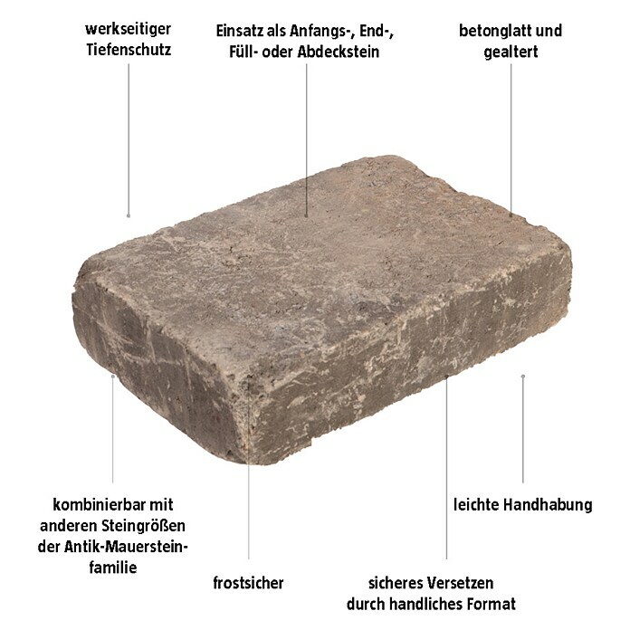 EHL Mauerstein Times Antik M (30 x 20 x 7 cm, Muschelkalk, Beton) | BAUHAUS