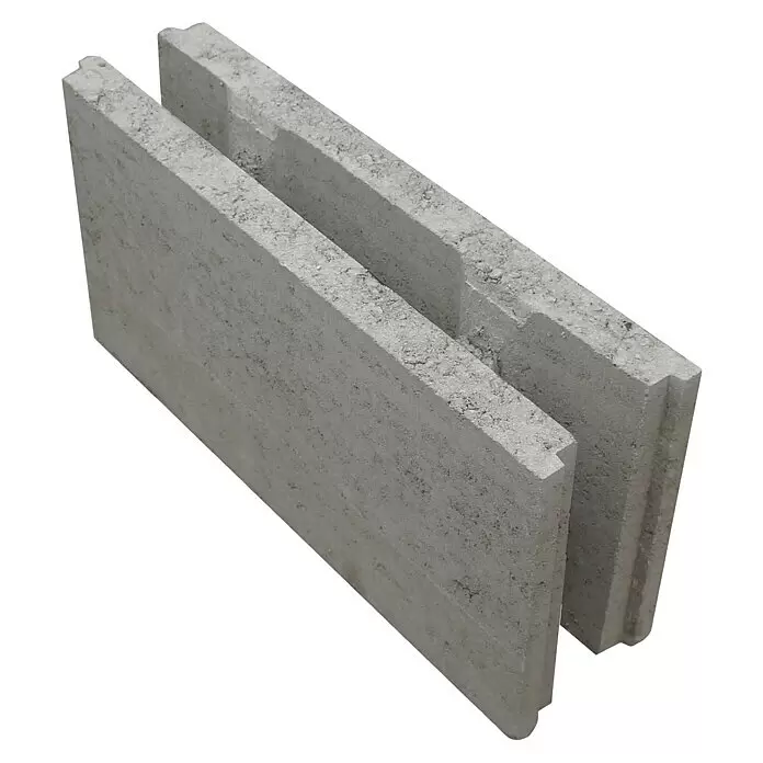 EHL Schalungsstein - 50 x 11 x 25 cm - Zwei graue Beton-Fertigwandplatten mit Nut-und-Feder-Verbindung.