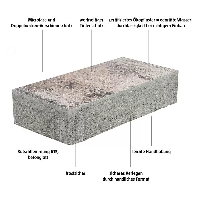 EHL Pflasterstein Cortona - Muschelkalk, 30 x 20 x 8 cm, Rechteckig - Rechteckiger grauer Betonstein mit texturierter, mehrfarbiger Oberfläche, zertifiziert wasserdurchlässig.