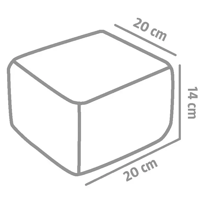 EHL Mauerstein Times Antik L - 20 x 20 x 14 cm, Sandstein, Beton - Skizze eines Kissens mit abgerundeten Ecken und den Maßen 20x20x14 cm, ideal für Wohnzimmer oder Schlafzimmer.