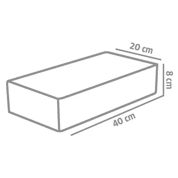 EHL Pflasterstein Cortona - Grau, 40 x 20 x 8 cm, Rechteckig - Diagramm eines Quaders mit den Maßen: 40 cm Länge, 20 cm Breite, 8 cm Höhe.