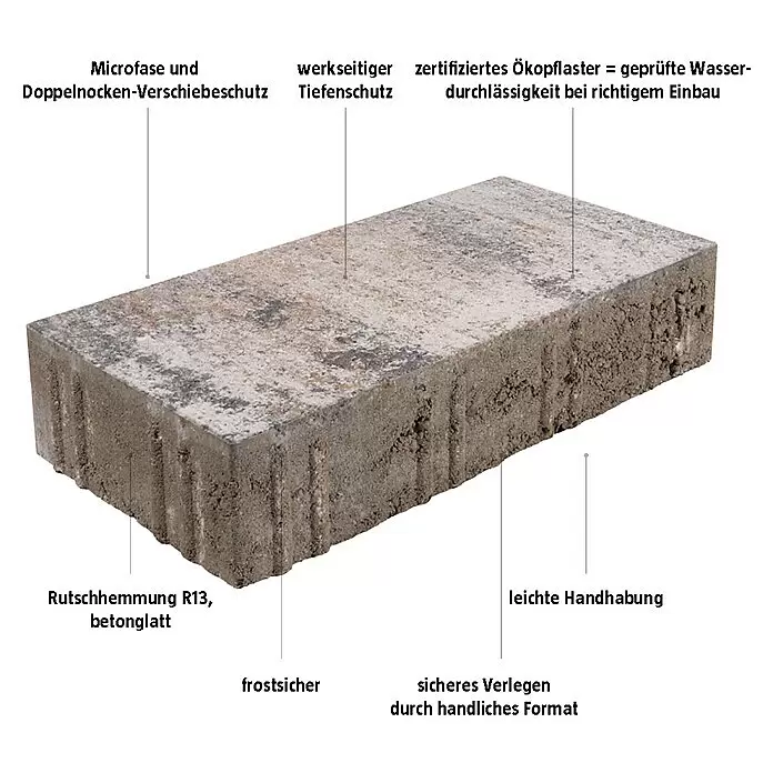 EHL Pflasterstein Cortona - Muschelkalk, 60 x 30 x 8 cm, Rechteckig - Gemaserter grauer und brauner Betonpflasterstein mit strukturierter Seite, geeignet für Außenflächen.