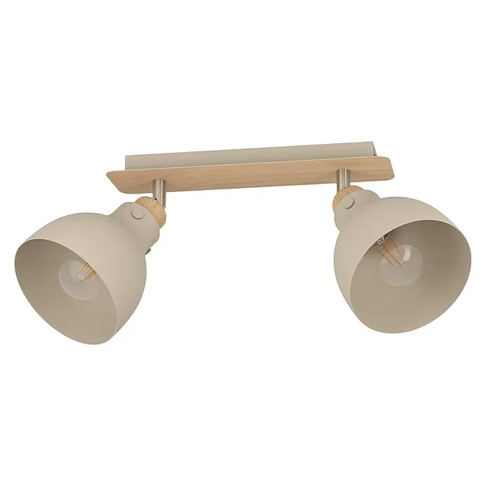Eglo Regleta Arrecife - 28 W, L x An x Al: 53,1 x 14,5 x 23,5 cm, Beige, E27 - Lámpara de techo moderna con dos focos en beige y aspecto de madera. Ideal para salones o dormitorios con cabezales ajustables.
