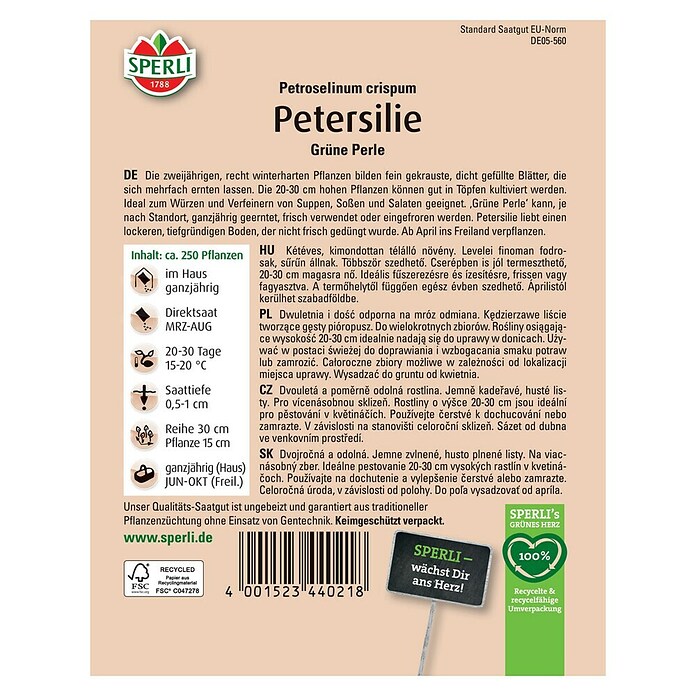 Sperli Kräutersamen Petersilien (Petroselinum crispum, Saatzeit: Ganzjährig, Erntezeit: Juni) | BAUHAUS