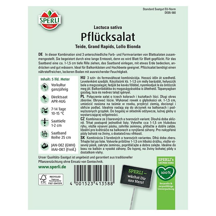 Sperli Salatsamen Pflücksalat (Lactuca sativa, Erntezeit: Mai) | BAUHAUS