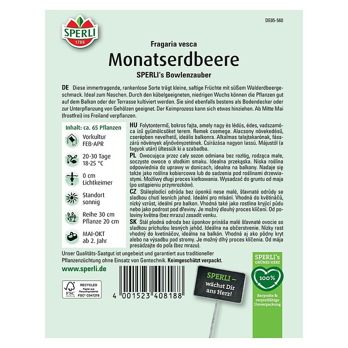 Sperli Obstsamen Monatserdbeeren (Fragaria vesca, Erntezeit: Mai) | BAUHAUS
