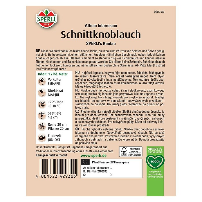 Sperli Kräutersamen Schnittknoblauch (Allium tuberosum, Saatzeit: Februar, Erntezeit: Juni) | BAUHAUS