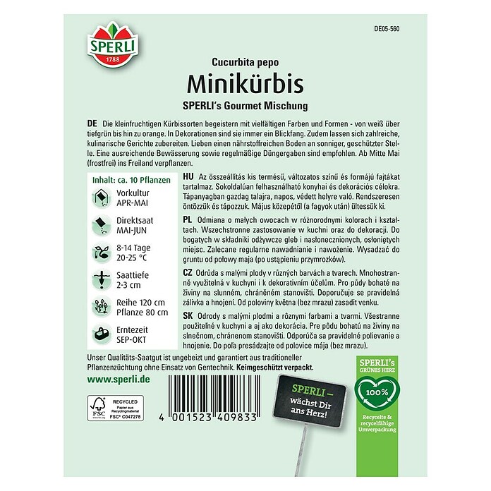 Sperli Gemüsesamen Minikürbis (Cucurbita pepo, Saatzeit: April, Erntezeit: September) | BAUHAUS