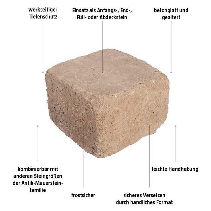 EHL Mauerstein Times Antik L (20 x 20 x 14 cm, Muschelkalk, Beton) | BAUHAUS