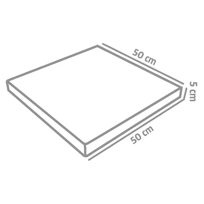 EHL Gehwegplatte - 50 x 50 x 5 cm, Grau, Beton - Darstellung eines quadratischen Kissens mit Maßen von 50 x 50 x 5 cm. Ideal für Sitzgelegenheiten oder dekorative Zwecke.