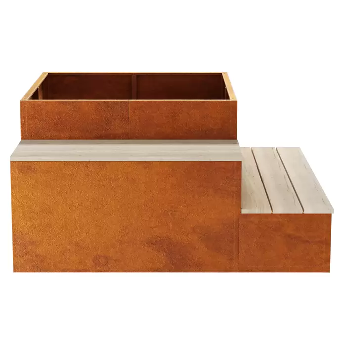 Palatino Hochbeet Schatzinsel mit Sitzbank - 120 x 120 x 75 cm, Cortenstahl, Rostbraun