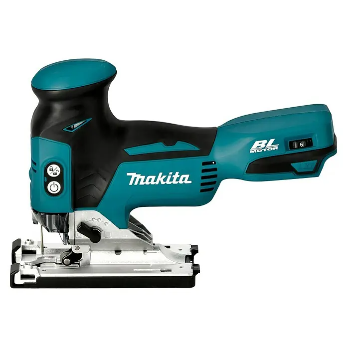 Makita LXT 18V Akku-Pendelhubstichsäge DJV181Z - 18 V, Li-Ionen, Ohne Akku, 800 /min - 3.500 /min - Nahaufnahme einer Makita Akku-Stichsäge mit bürstenlosem Motor.