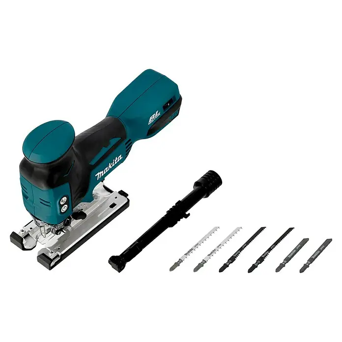 Makita LXT 18V Akku-Pendelhubstichsäge DJV181Z - 18 V, Li-Ionen, Ohne Akku, 800 /min - 3.500 /min - Akku-Stichsäge von Makita mit verschiedenen Sägeblättern. Ideal für präzise Holzarbeiten und vielseitige Anwendungen in Werkstatt und Baustelle.