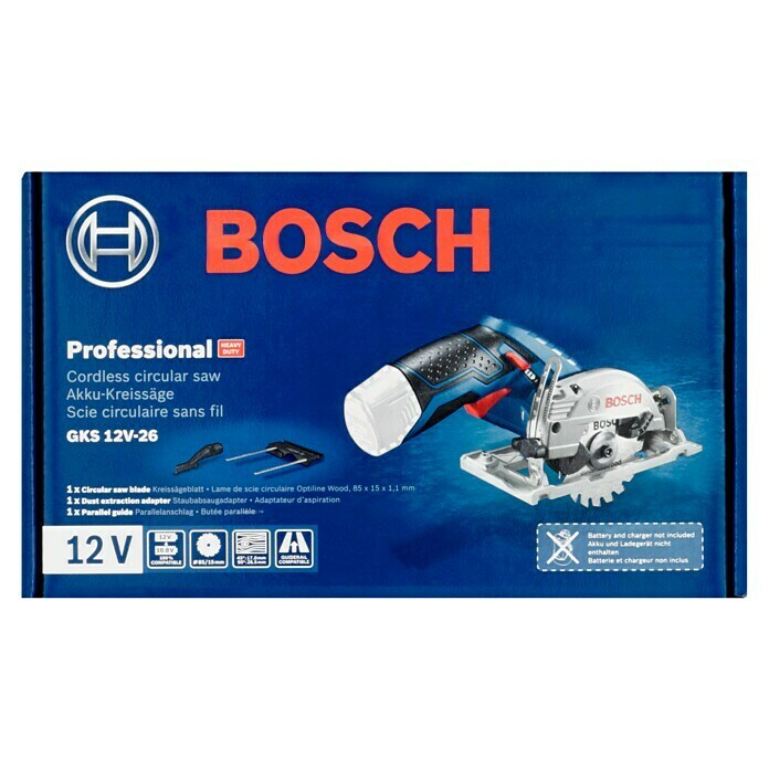 Bosch Professional Akumulatorska ročna krožna žaga GKS 12V-26  (12 V, Li-ion, Brez baterije, Žagin list: 85 mm, 1.400 vrt./min) | 2265 - Akku Säge | BBDD - Stichsägen/Multisägen | BBD - Elektro WZ/Großmaschinen | BB - ElektroWZ/Großmaschinen | B - Werkz/Masch/Maschzubeh/Auto | BAUHAUS