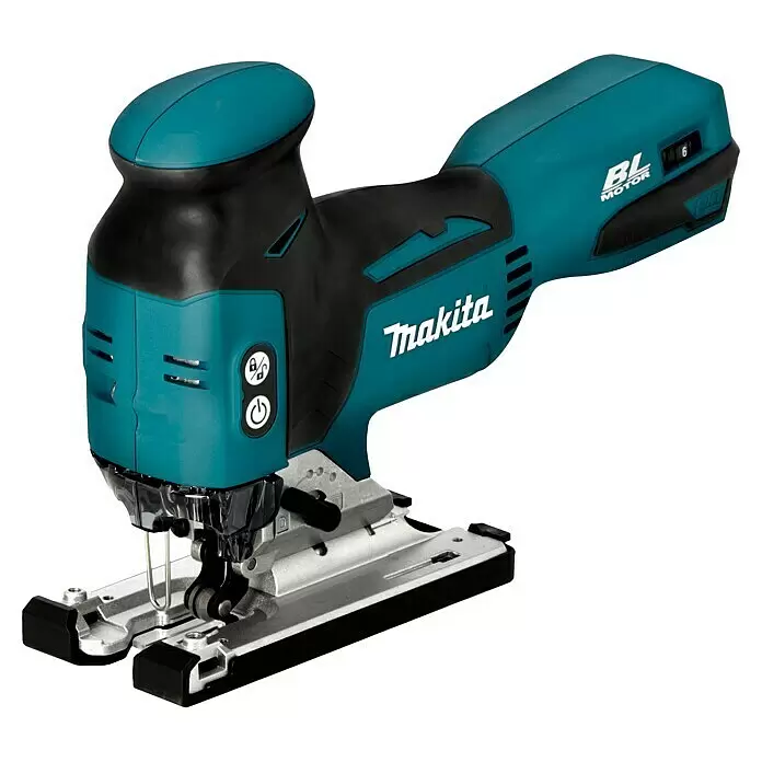 Makita LXT 18V Sierra de calar a batería con acción pendular DJV181Z - 18 V, Iones de litio, Sin batería, 800 /min - 3.500 /min - Sierra de calar Makita turquesa y negra con base plateada.