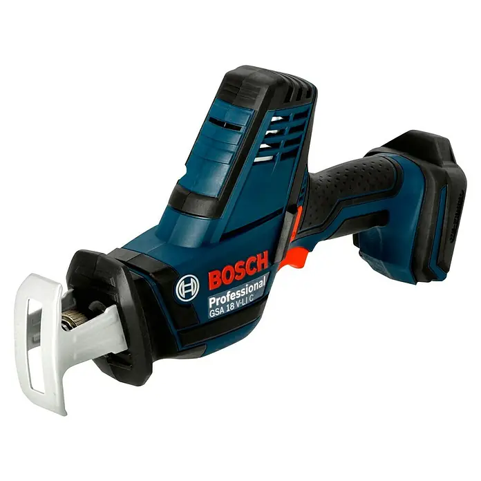 Bosch Professional AMPShare 18V Akku-Säbelsäge GSA 18 V-LI C L-Boxx - 18 V, Ohne Akku, 3.050 /min, Koffer - Nahaufnahme einer Bosch GSA 18 V-LI C Akku-Säbelsäge mit blauem Gehäuse und schwarzem Griff, ideal für Profis.