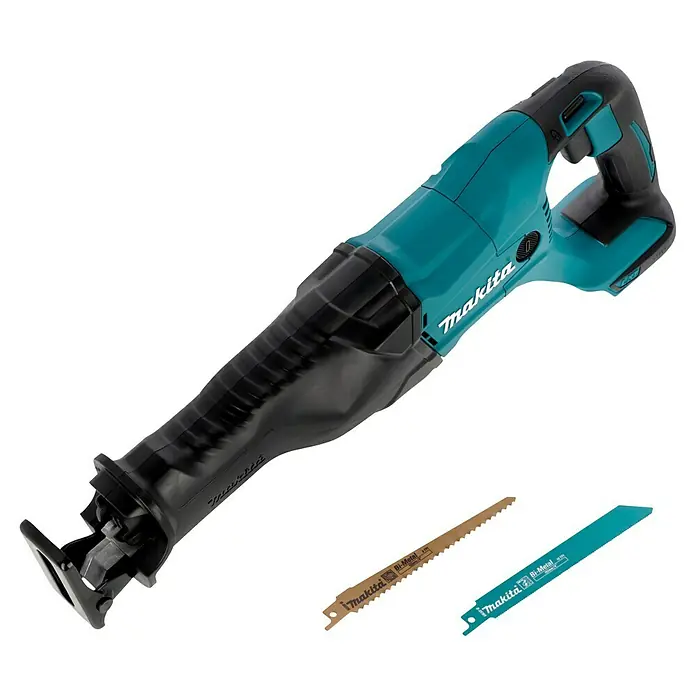 Makita LXT 18V Akku-Säbelsäge DJR186ZK + Artikelnr. 33855482 hinzufügen* - 18 V, Ohne Akku, Leerlaufhubzahl: 0 /min - 2.800 /min - Makita Akku-Reciprosäge mit zwei Sägeblättern, ideal für vielseitige Sägearbeiten. Robust und leistungsstark für professionelle Anwendungen.
