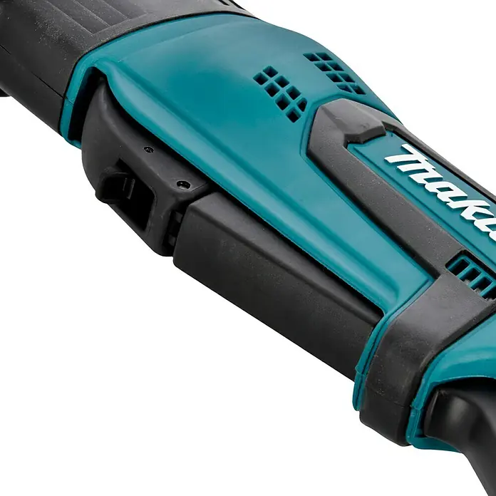 Makita LXT 18V Akku-Säbelsäge DJR183Z + Artikelnr. 33855482 hinzufügen* - 18 V, Ohne Akku, Leerlaufhubzahl: 0 /min - 3.000 /min - Detailansicht eines Makita-Elektrowerkzeugs mit Fokus auf das blaugrüne Gehäuse und die schwarzen Bedienelemente.
