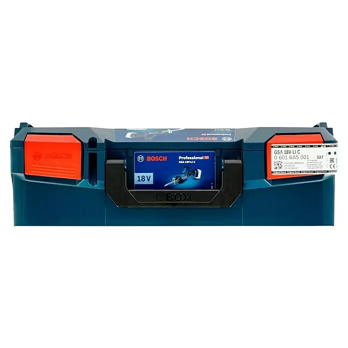 Bosch Professional AMPShare 18V Sierra de sable de batería GSA 18 V-LI C - 18 V, Sin batería, 3.050 /min, Maleta - Caja de herramientas Bosch L-Boxx azul con cierres rojos y etiquetas para la sierra de sable GSA 18V-LI C.
