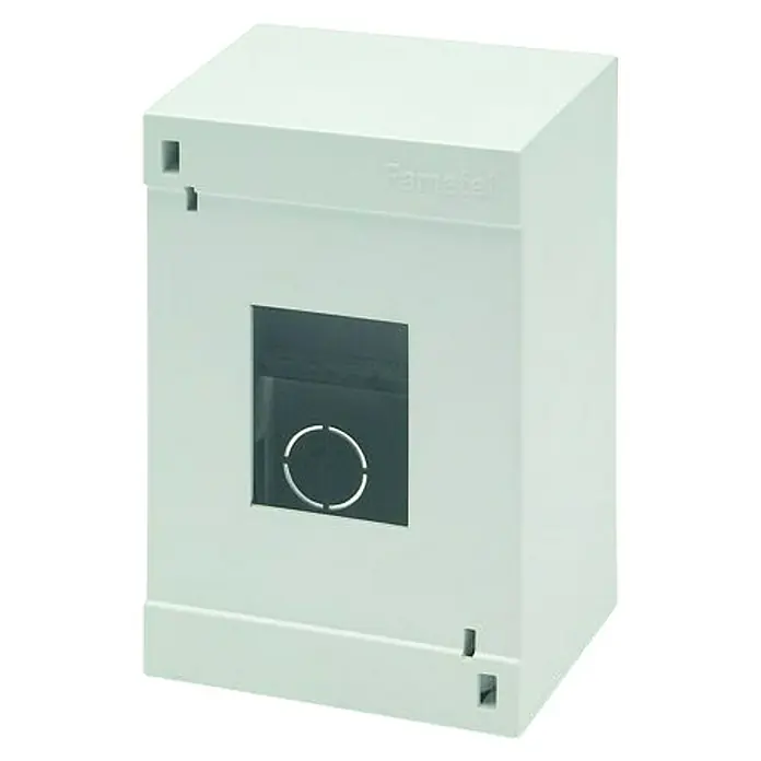 Famatel Cuadro eléctrico de superficie - Número de hileras: 1 ud., 8,7 x 6,3 cm, Blanco, Número de módulos: 4 ud. - Caja de empotrar Famatel con placa frontal cuadrada para instalaciones eléctricas.