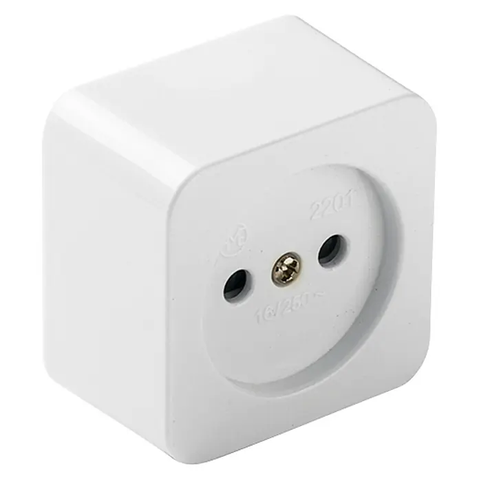 Famatel Enchufe - Blanco, Cerámica, Montaje en la pared, 10 A - Enchufe Schuko blanco para montaje en superficie, ideal para uso interior y una tensión de 250V.
