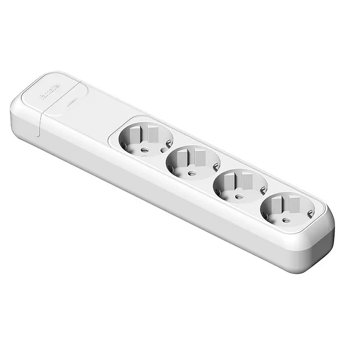 Famatel Base de enchufe múltiple - x 4, Número de enchufes Schuko: 4 ud., Blanco, IP20, Sin interruptor - Regleta triple blanca para uso interior. Práctica para conectar varios dispositivos.