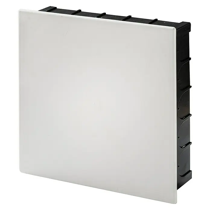 Famatel Caja de empotrar con tapa - 25 cm x 25 cm x 65 mm, Empotrado, Blanco - Una caja empotrada con una cubierta lisa y blanca, ideal para instalaciones modernas y una integración discreta en cualquier pared.