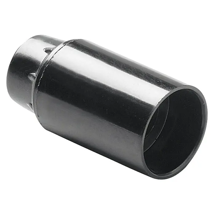 Famatel Casquillo para lámparas 461 - E14, Plástico, Negro - Primer plano de un reductor negro, que muestra su acabado liso y la ingeniería de precisión. Ideal para aplicaciones de fontanería y tuberías.