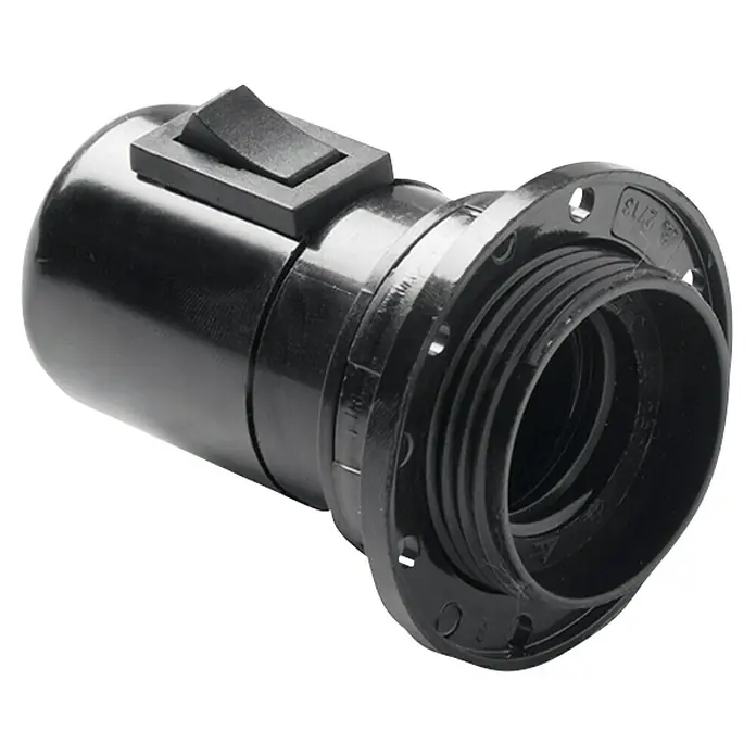 Famatel Casquillo para lámparas Negro - L x An x Al: 51 x 51 x 82 cm - Un portalámparas negro con interruptor, diseñado para adaptarse a diferentes tamaños de bombilla y ofrecer funcionalidad de encendido/apagado.