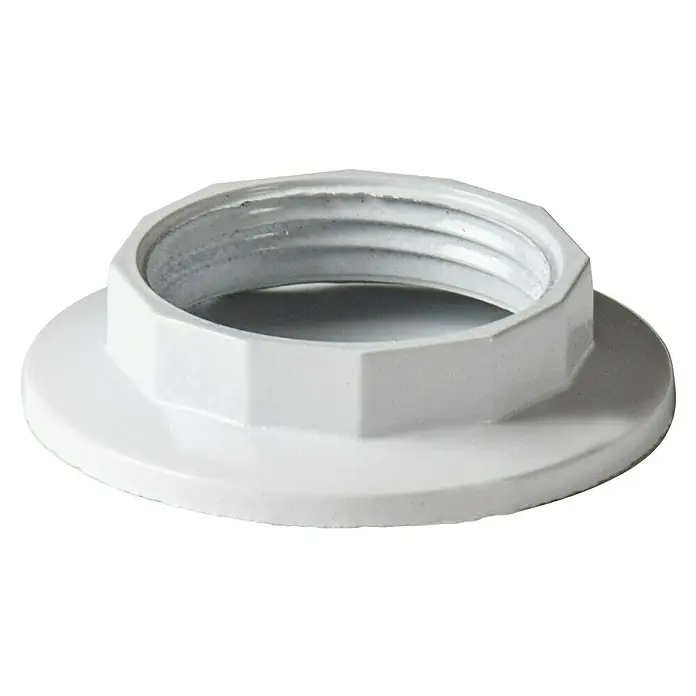 Famatel Arandela portalámparas - Plástico, Blanco, E14 - Primer plano de una tuerca roscada blanca, perfecta para proyectos de fontanería e instalación.
