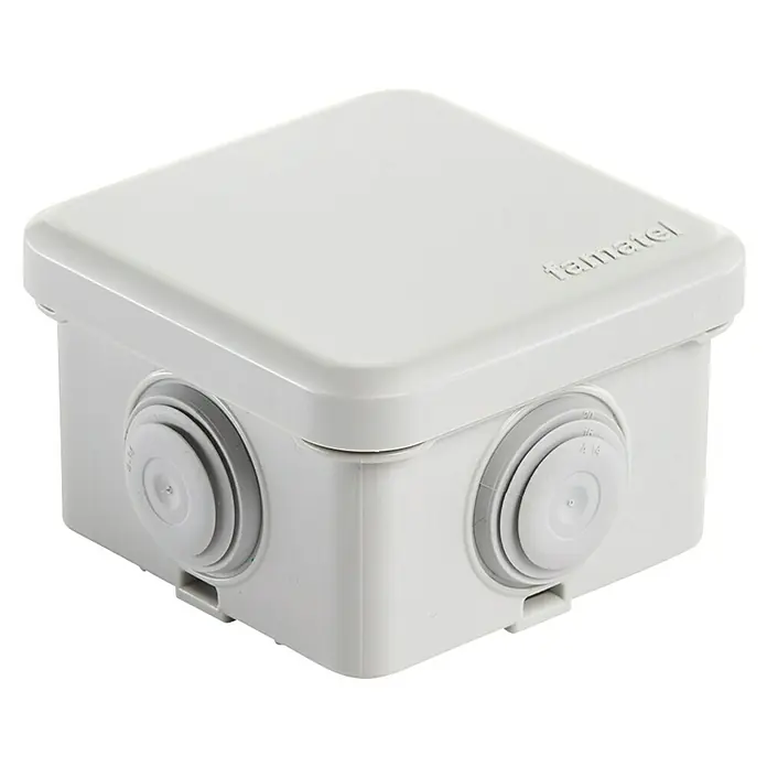 Famatel Caja de superficie estanca AcquaBOX - 5 x 7,8 x 7,8 cm, Gris - Una caja de conexiones Famatel blanca y cuadrada. Ideal para conexiones e instalaciones eléctricas seguras.