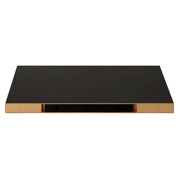 Regalux Estante flotante - L x An x Al: 23,5 x 60 x 3,8 cm, Negro, Carga soportada: 12 kg - Detalle de una estantería flotante negra con soporte oculto, ideal para decoración de pared moderna y soluciones de almacenamiento prácticas.