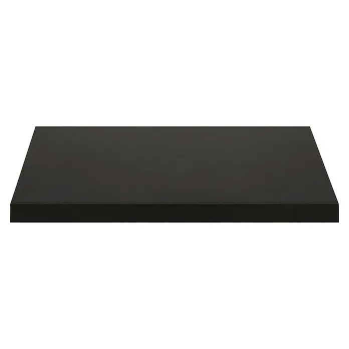 Regalux Estante flotante - L x An x Al: 23,5 x 60 x 3,8 cm, Negro, Carga soportada: 12 kg - Primer plano de una mesa negra y cuboide que muestra una estética moderna y un acabado elegante.