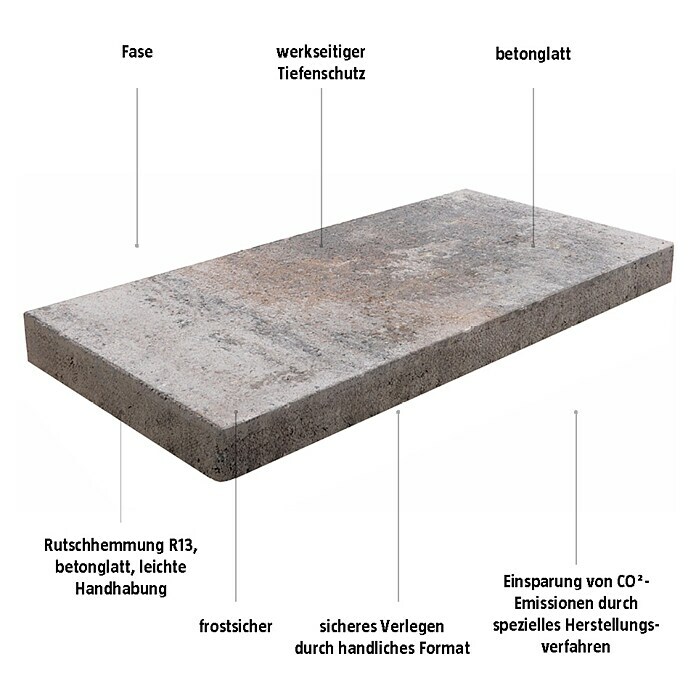 EHL Terrassenplatte Cevo (50 x 25 x 4 cm, Muschelkalk, Beton) | BAUHAUS