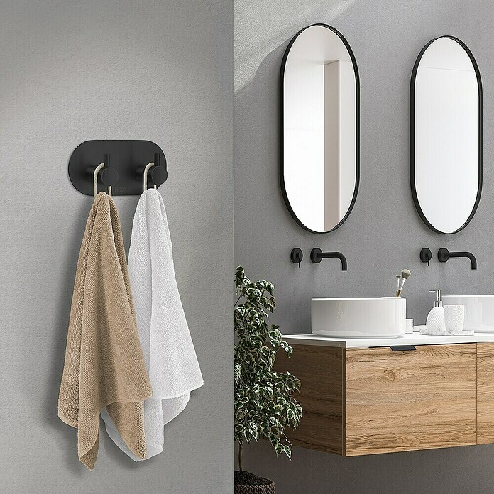 Smedbo Handdoekhaken Dubbel BB1102 (30 x 48 mm, Aantal haken: 2 st., Zwart) | BAUHAUS