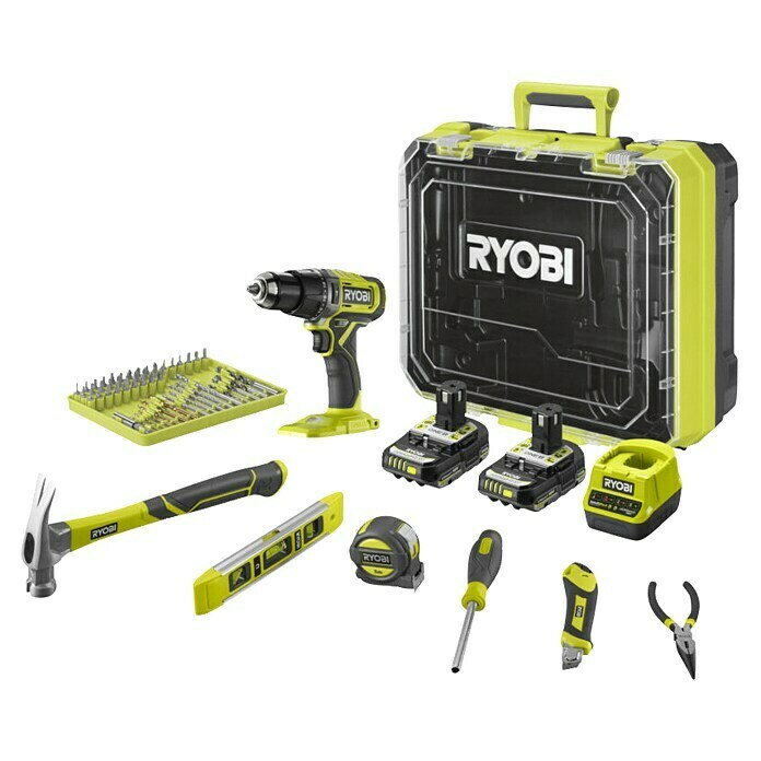 Ryobi ONE+ Taladro atornillador percutor de batería RPD18‐2C20TAH +  accesorios (18 V, 2 baterías, 2 Ah, 52 Nm)