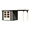 Karibu Gartenhaus Askola (L x B: 217 x 462 cm, Wandstärke: 19 mm, Flachdach, Terragrau, Mit Anbau)