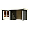 Karibu Gartenhaus Askola (217 x 435 cm, Wandstärke: 19 mm, Flachdach, Grau, Mit Anbau, Seiten- & Rückwand)