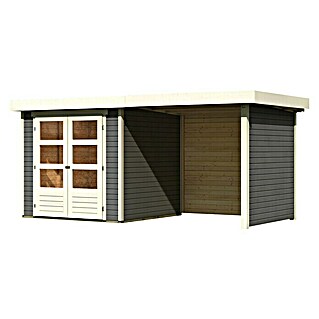 Karibu Gartenhaus Askola 2 (Außenmaß inkl. Dachüberstand (B x T): 467 x 238 cm, Holz, Terragrau, Mit Anbaudach, Seiten- und Rückwand)