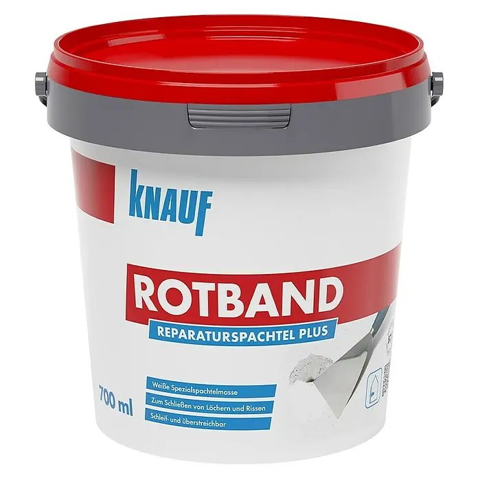 Knauf Rotband Reparaturspachtel Plus - 700 ml, Weiß - Ein Eimer Knauf Rotband Reparaturspachtel Plus, gebrauchsfertige Spachtelmasse für Reparaturen im Innenbereich.